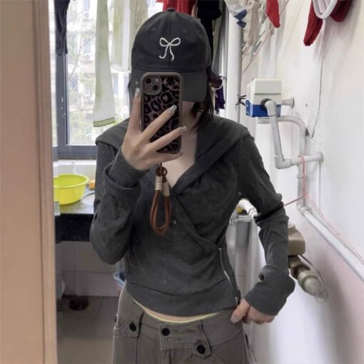 Vapetix S-XL  Chubby Girls Korean Style Design Sense Cross Hooded Long Sleeve Sweat Women's Autumn New Sweet Cool