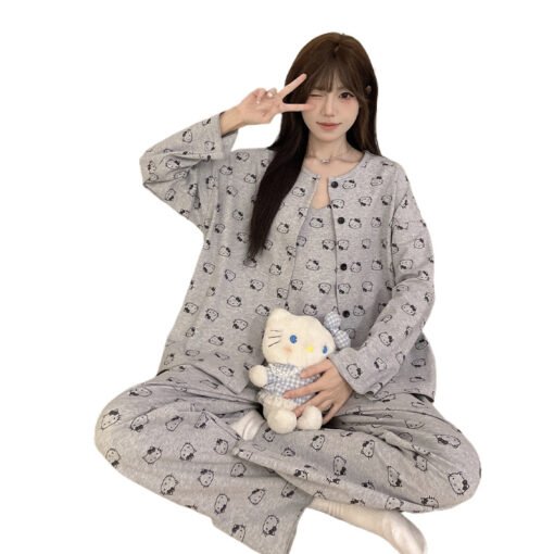 Vapetix M-3XL  Vest with Chest Pad Three-Piece Pajamas Women's Spring and Autumn New Long-Sleeved suit Loose Plus – Bild 2