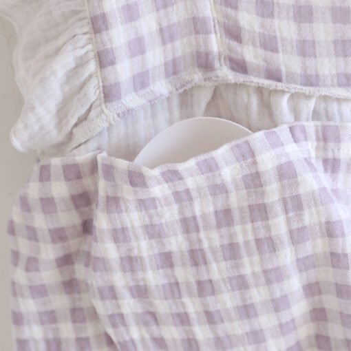Vapetix M-XL  Chest Pad Small Fly Sleeves Plaid Camisole Shorts Double-layer Cotton Yarn Thin Sweet Loose Home Cl