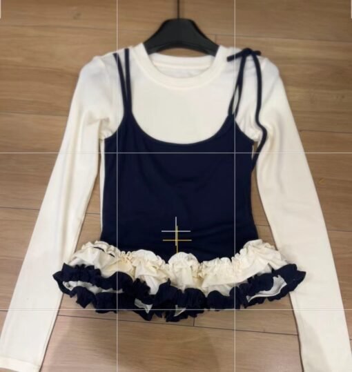 Vapetix S-2XL  Super-feel Model Cotton Fake Two-piece Strap Stitching Contrast Color Fake Two-piece Slim Outer Wea - 图片 2