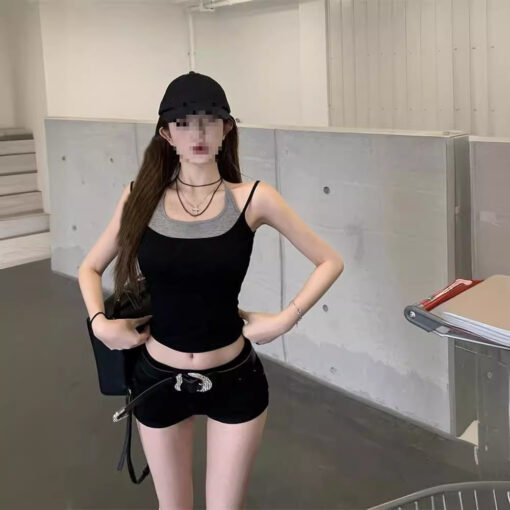Vapetix S-XL  Camisole Women's Fake Two-piece Design Sexy Neck Summer Slim-fit Slimming Inner Short Small Camisol - Afbeelding 2