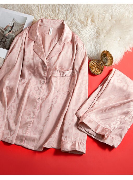 Vapetix M-3XL  Pajamas Women's Spring and Autumn Ice Silk Long Sleeve Lapel Cardigan suit Russian Jacquard Simple
