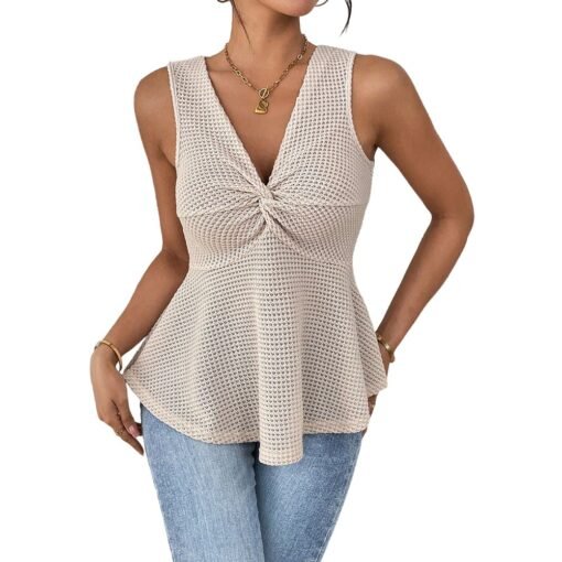 Vapetix S-XL  2025 Summer New AliExpress Foreign Trade Women's Clothing Yujie Commuter T-shirt V-neck Sleeveless