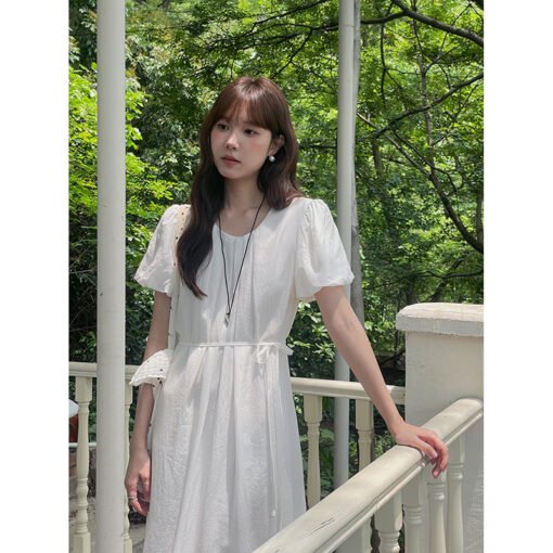 Vapetix One size fits all (80-130)-One size fits all (80-130)  [Haiyan Lychee Lazy Dress] Song Ming Retro Puff Sleeve Pleated dress Women's Summer Midi Dress N162 - 图片 2