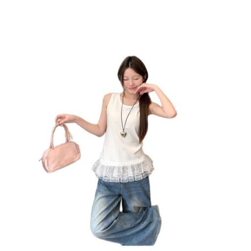Vapetix S-XL  Korean Style All-match Design Lace Lace Stitching Vest Women's Summer Fresh Age-reducing Niche Wear - 图片 3