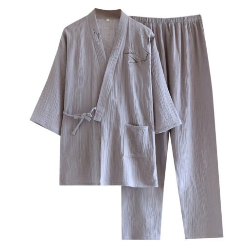 Vapetix M-XL  Japanese-style Chinese style pajamas men's kimono cotton gauze thin lace-up plus size 100.00kg home – Bild 3