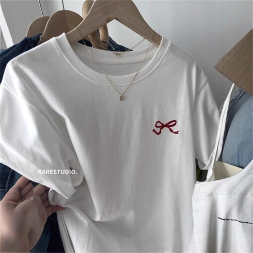 Vapetix M-2XL  Spring and Summer South Korea New Simple Embroidered Small Bow Solid Color All-match Shoulder Short – Bild 3