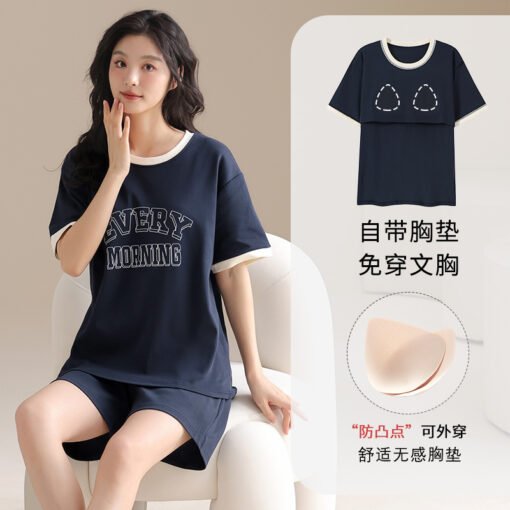 Vapetix XL-XXL  Pure Cotton Summer Pajamas Thin Style with Chest Pad Home Clothes Girl's Outwear Short-sleeved Home
