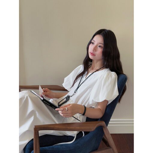 Vapetix One size fits all (80-130)-One size fits all (80-130)  [Giant Meat Covering OP] Song Ming Retro Waist Lace Bubble Sleeve dress Summer New Mid-length Dress - 图片 2