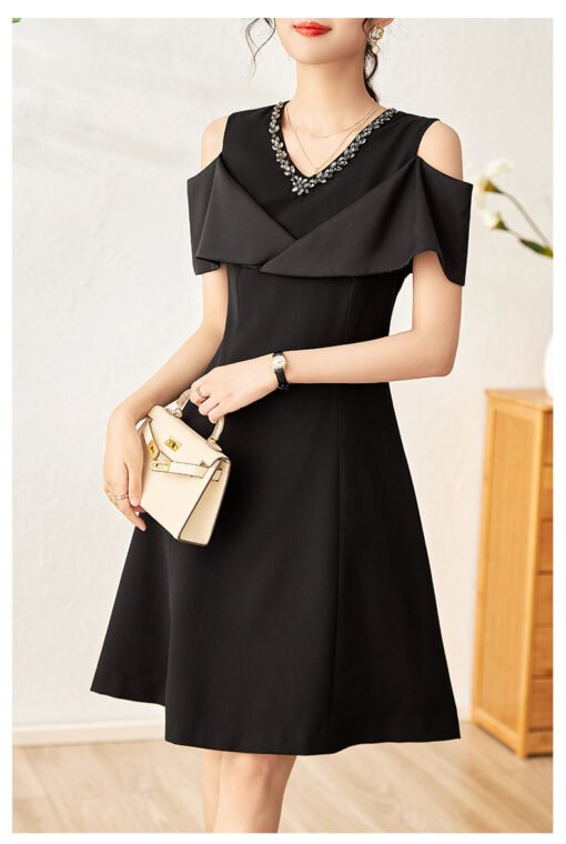 Vapetix S-XXL  2304105-Nanyou Light Luxury Fashion Temperament Heavy Industry V Neck Diamond Shoulder Open Waist S