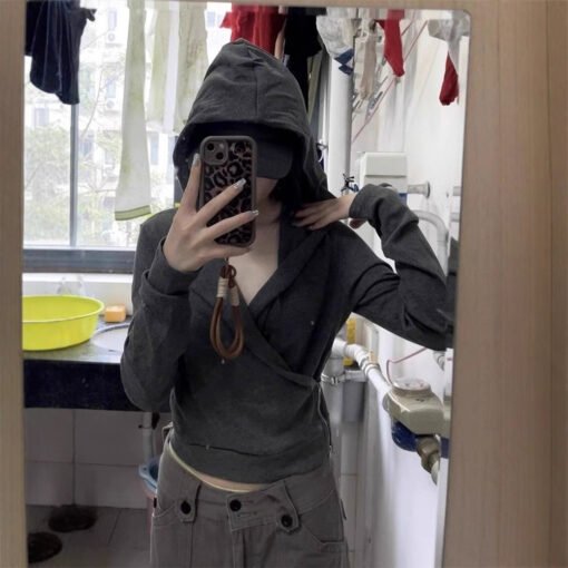 Vapetix S-XL  Chubby Girls Korean Style Design Sense Cross Hooded Long Sleeve Sweat Women's Autumn New Sweet Cool - 图片 2