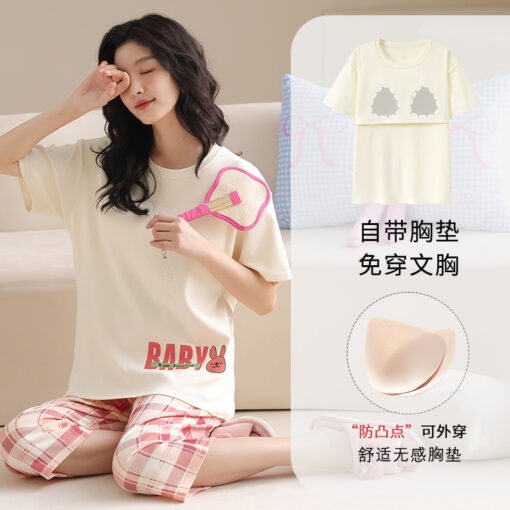 Vapetix M-XXL  Spring and Summer Pajamas Women's Short-sleeved Cropped Pants Pullover Pure Cotton Wearable suit Si