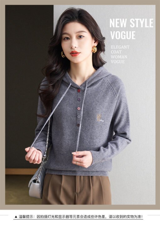 Vapetix M-XXXL  2025 New Wool Sweater Women's Spring and Autumn Hooded Sweater Loose Pullover Sweater Outer Wear Kn - Obrázek 2