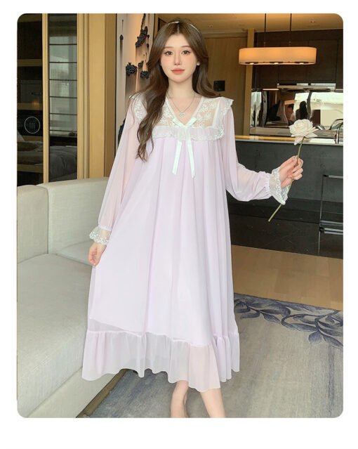 Vapetix 160(M)-175(XXL)  French Morning Gown Nightdress Plus Size Women's Pajamas Spring and Autumn Long Sleeve Fairy Sweet - Afbeelding 2