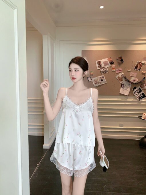 Vapetix M-XL  Summer Girls' Pajamas New Sweet Ice Silk Sling Shorts Home Clothes suit Korean Pajamas Women's Sexy – Bild 2