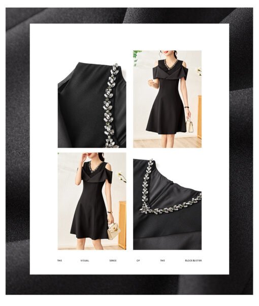 Vapetix S-XXL  2304105-Nanyou Light Luxury Fashion Temperament Heavy Industry V Neck Diamond Shoulder Open Waist S – Image 2