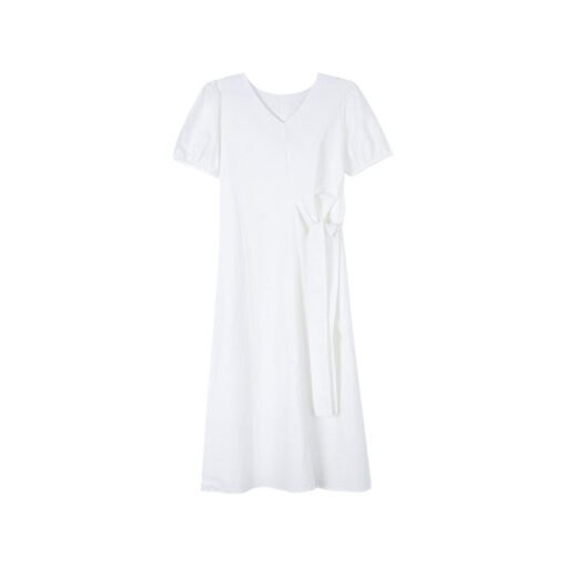 Vapetix One size fits all (80-130)-One size fits all (80-130)  [Fashionable Commuter] Song Ming V-neck Waist dress Women's 2025 Summer New Puff Sleeve Mid-length - Kuva 5