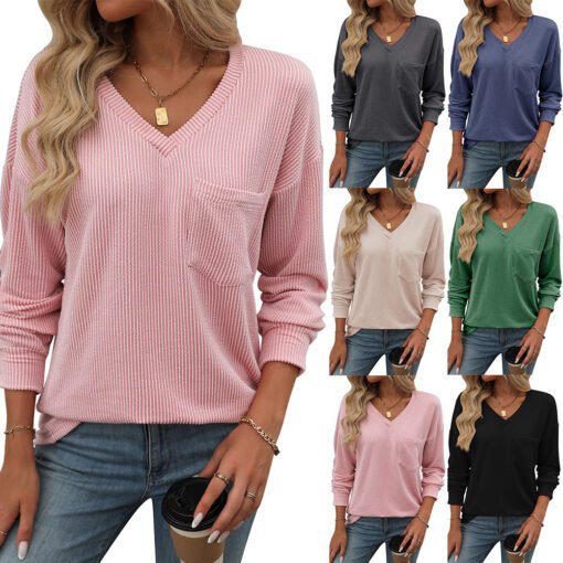 Vapetix S-XXL  Amazon foreign trade Europe and the United States cross-border 2024 autumn and winter new V-neck tw - 图片 4