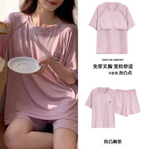 Vapetix M-XXL  New Pajamas Women's Summer with Chest Pad Modal Short-sleeved Shorts suit Cool Anti-bump Outwear