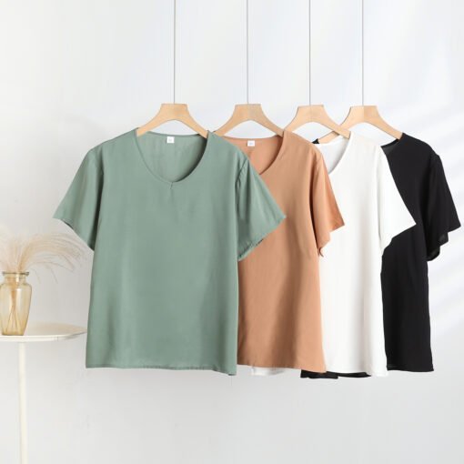 Vapetix 3XL-5XL  2025 Summer New Cotton Silk Floral Print Short-sleeved V-neck T-shirt Home Loose Casual - 图片 2