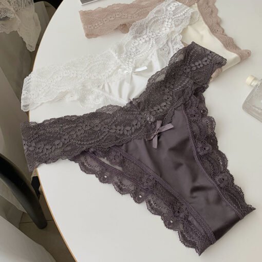 Vapetix L80-110-XL110-130  French Style Pure Sexy Lace Girls' Underwear Women's V-shaped Light Satin Ice Silk Cotton Crotch Su