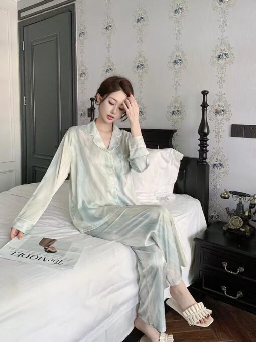 Vapetix M-XXL  Pajamas women's spring and autumn new ice silk long sleeve cardigan suit summer thin net red plus s – Bild 2