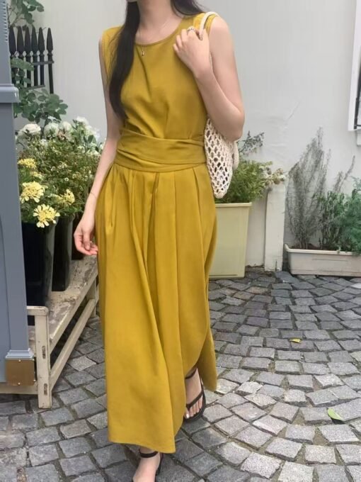 Vapetix S-M  2025 Summer New French Style Elegant Retro Cross Strap Tight Waist Slimming Backless dress Mid-Leng - Afbeelding 4