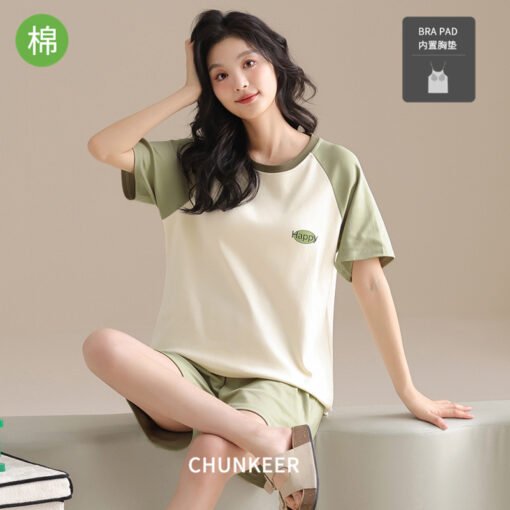 Vapetix XL-XXL  Pure Cotton Summer Pajamas Thin Style with Chest Pad Home Clothes Girl's Outwear Short-sleeved Home - Obrázek 3