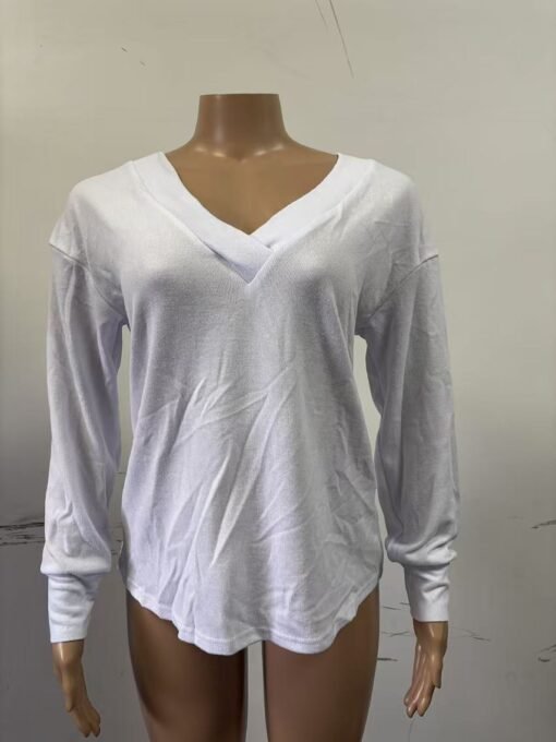 Vapetix S-XXL  2024 autumn and winter new Amazon foreign trade cross-border solid color deep V-neck fashion simple - 图片 2