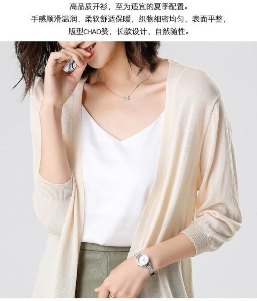 Vapetix One size fits all-One size fits all  Summer New Mid-length Knitted Cardigan Sun Protection Clothing Women's Korean-style Seven-point Sle – Bild 2