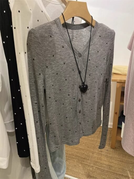 Vapetix M-2XL  2869 [Ultra-thin Tencel Rib] 2024 Spring/Summer Small Wave Point Sunscreen Cardigan Women's Side Bu - Obrázek 3
