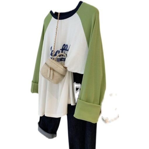 Vapetix M-2XL  Distinctive Youth Age-reducing Raglan Sleeve Long-sleeved T-shirt Women's Korean-style Instagram Po - Kuva 3