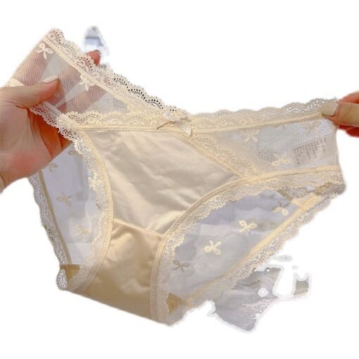 Vapetix M-L  Pure Light Luxury Satin Bow Low Waist European and American Style Sexy Lace Cotton Crotch Mesh Tria - Obrázek 3
