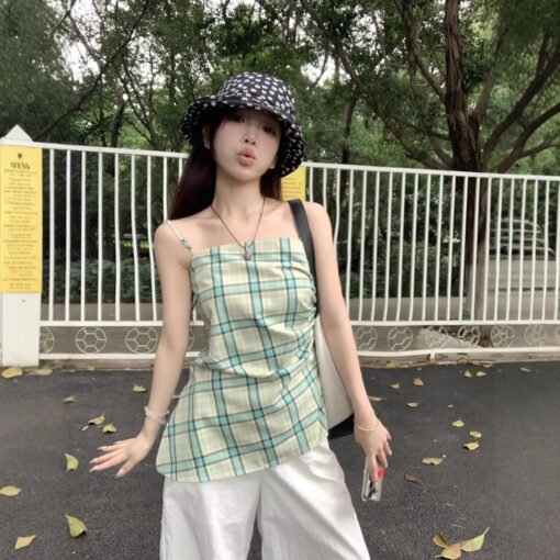 Vapetix S-XL  American Style Retro Irregular Chic Design Sling Outer Wear Vest Women's Summer Hot Girl Pleated Ye - 图片 2