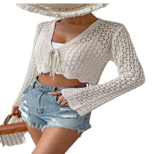 Vapetix S-XXXL  2024 European and American AliExpress Amazon new foreign trade sunscreen hollow V-neck casual lace – Bild 3