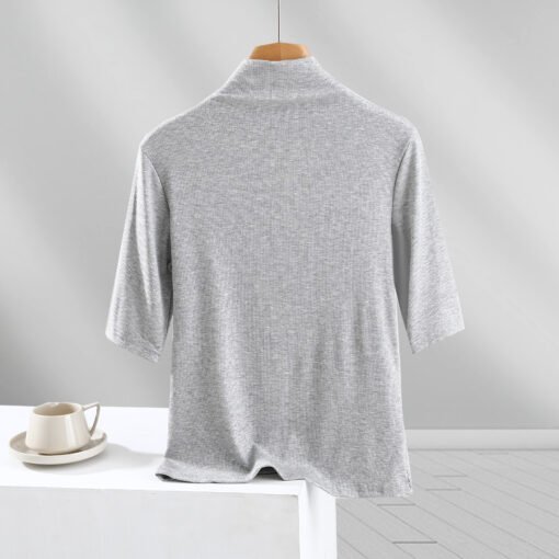 Vapetix M-XXL  Threaded semi-high collar half-sleeve T-shirt women's summer outer wear thin mid-sleeve top slim in - Image 2