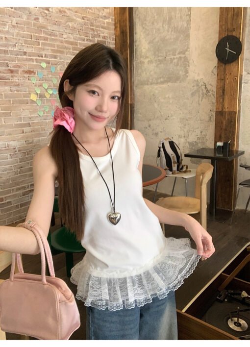Vapetix S-XL  Korean Style All-match Design Lace Lace Stitching Vest Women's Summer Fresh Age-reducing Niche Wear - 图片 4