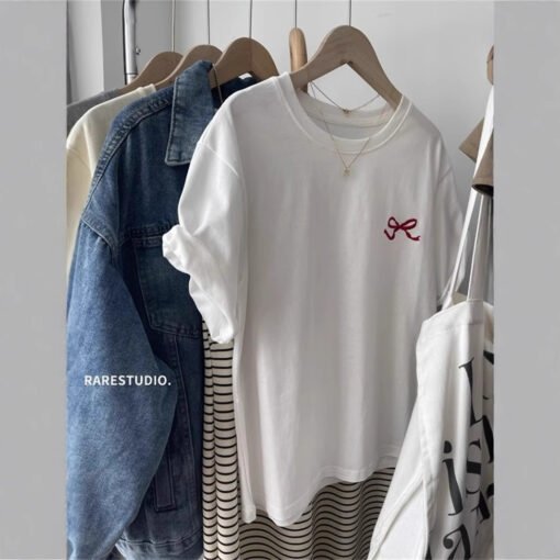 Vapetix M-2XL  Spring and Summer South Korea New Simple Embroidered Small Bow Solid Color All-match Shoulder Short – Bild 3
