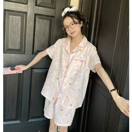 Vapetix M-XXL  Cloud Cotton Pajamas Women's Summer Short-sleeved Cute Pink KT Cat Short-sleeved Cartoon Cute Stude
