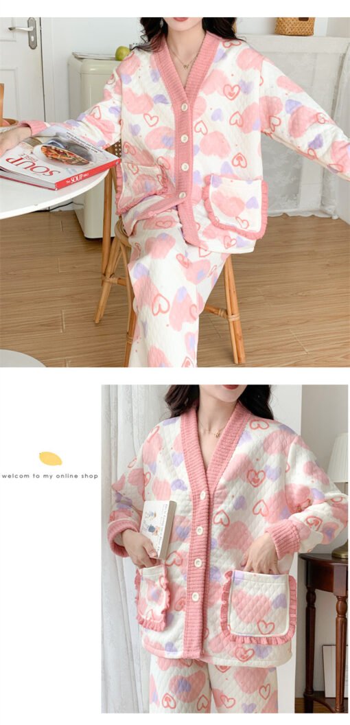 Vapetix M-XXL  New Pajamas Women's Autumn and Winter Sandwich Warm Air Cotton Cartoon Girl's Thickened Home Clothe – Bild 2