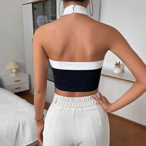 Vapetix S-XL  AliExpress Foreign Trade Women's Summer New Hanging Neck Vest Summer New Black and White Color Spli – Image 3