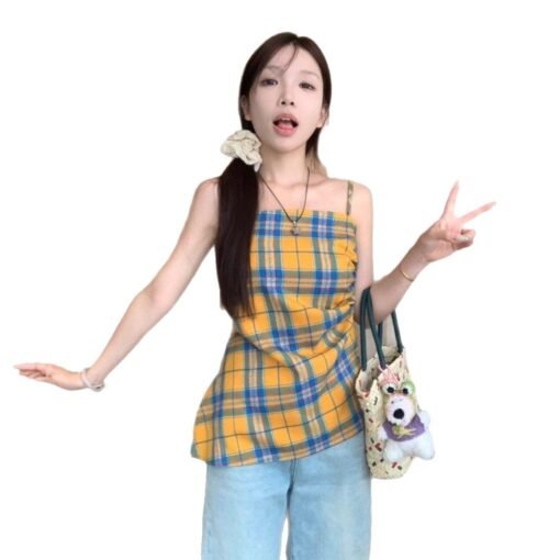 Vapetix S-XL  American Style Retro Irregular Chic Design Sling Outer Wear Vest Women's Summer Hot Girl Pleated Ye - 图片 3