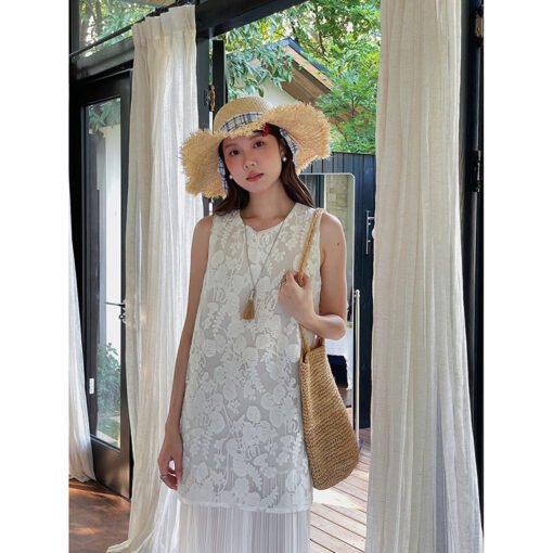 Vapetix One size fits all (80-120)-One size fits all (80-120)  [Flower Shadow] Song Ming design lace embroidery vest skirt women's summer new loose dress N157C - 图片 2