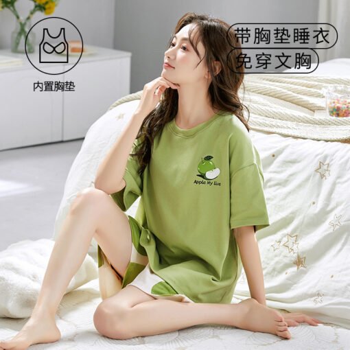 Vapetix M size (70-95 pounds)-XXXL size (145-155 pounds)  Pajamas Women's Summer with Chest Pad Fixed Short-sleeved Two-piece Outfit Simple Pullover Loose St - Kép 3