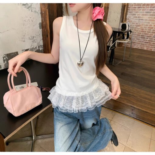 Vapetix S-XL  Korean Style All-match Design Lace Lace Stitching Vest Women's Summer Fresh Age-reducing Niche Wear - 图片 5