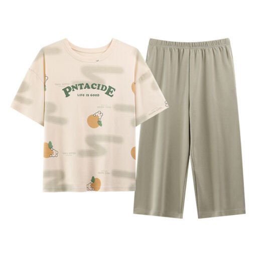 Vapetix M (under 95 pounds)-XXL (130-145 pounds)  Pajamas ladies summer cotton home wear suit with chest pad can be worn cute simple 7 sleeve pajamas - Afbeelding 4