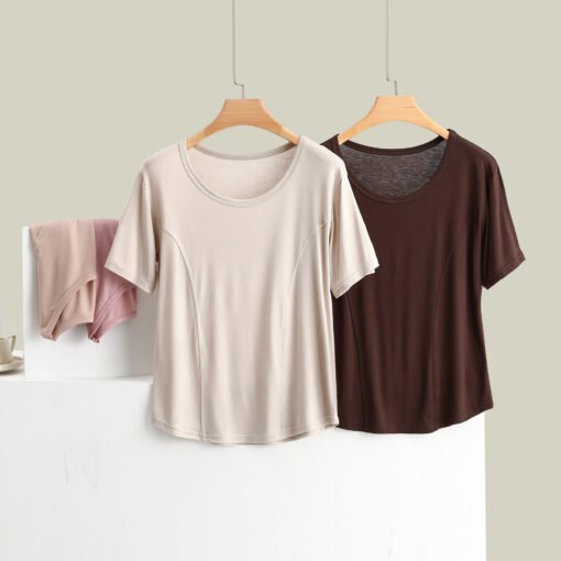 Vapetix M-XXL  Modal Crewneck Short-sleeved T-shirt Women's Summer Loose Slim-fit Solid Color Simple Base Shirt Ou - 图片 3