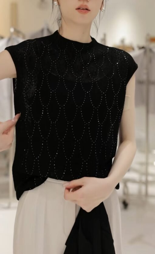 Vapetix M-L  Gouhua Hollow-out Design Sense All-match Round Neck Pullover Sweater Slimming Loose Sleeveless Vest - Afbeelding 3