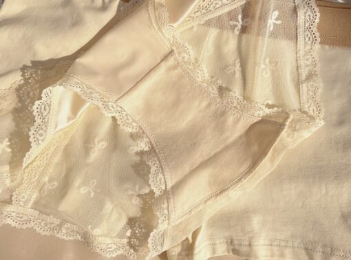Vapetix M-L  Pure Light Luxury Satin Bow Low Waist European and American Style Sexy Lace Cotton Crotch Mesh Tria - Obrázek 5