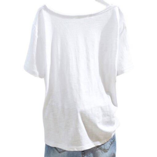 Vapetix M-4XL  Slub Cotton White Big Neck Short-sleeved T-shirt Women's 2023 European Station Goods Spring and Sum - 图片 3